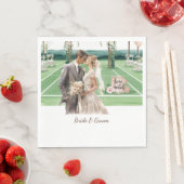 テニス結婚をテーマにした新郎新婦のコート スタンダードランチョンナプキン (インサイチュ)