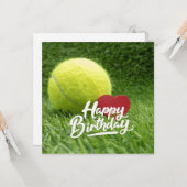 テニス誕生日でボールとラケットを緑に乗せる カード (正面/裏面インサイチュ)