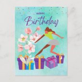 テニス誕生日とテニスプレーヤーの水のカラーカード ポストカード (正面)