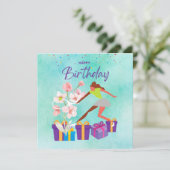 テニス誕生日とテニスプレーヤーの水彩付き カード (スタンド正面)