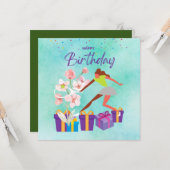 テニス誕生日とテニスプレーヤーの水彩付き カード (正面/裏面インサイチュ)