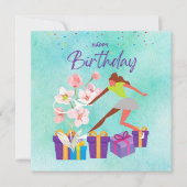 テニス誕生日とテニスプレーヤーの水彩付き カード (正面)