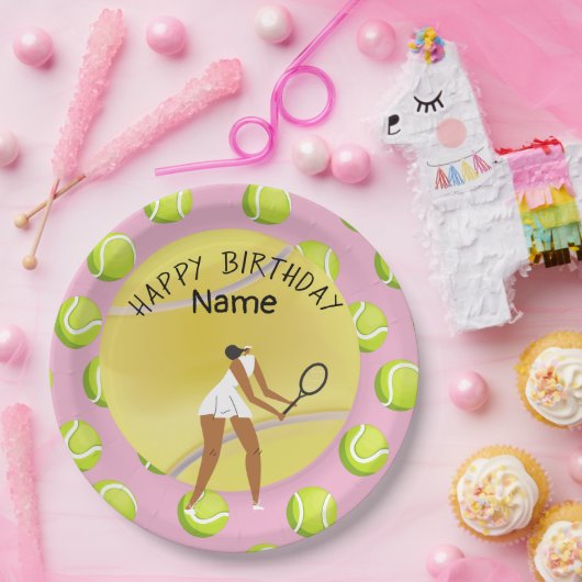 テニス誕生日とテニス選手のピンク ペーパープレート (パーティー)