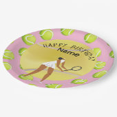 テニス誕生日とテニス選手のピンク ペーパープレート (アングル)