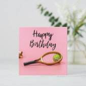 テニス誕生日とラケットのピンク カード (スタンド正面)