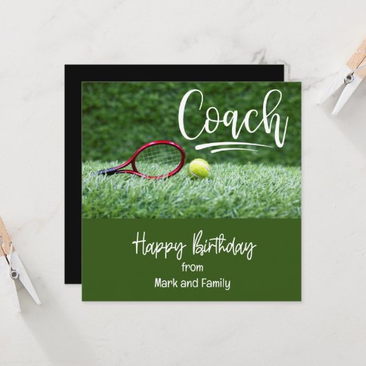 テニス誕生日のコーチ用ボール付きカード カード (正面/裏面インサイチュ)