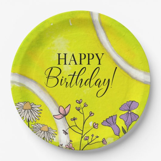 テニス誕生日の選手のためのテニスボール ペーパープレート (正面)