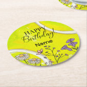 テニス誕生日の選手のためのテニスボール ラウンドペーパーコースター (アングル)