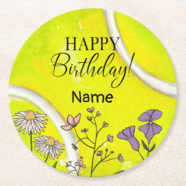 テニス誕生日の選手のためのテニスボール ラウンドペーパーコースター