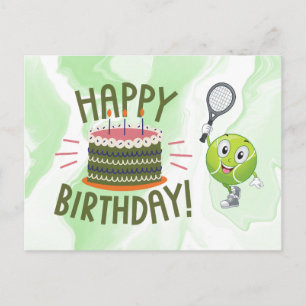 テニス誕生日カードとラケットとボールを緑に ポストカード