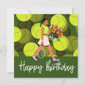 テニス誕生日カードと女性選手 カード (正面)