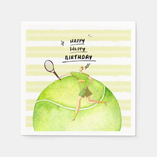 テニス誕生日テニスプレーヤー水彩用 スタンダードカクテルナプキン (正面)