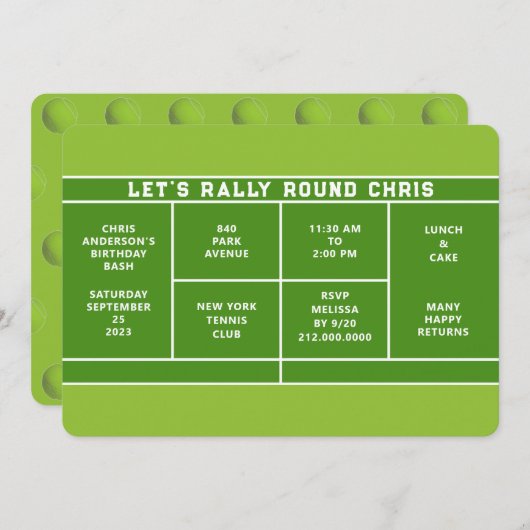 テニス誕生日パーティーの招待状 招待状 (正面/裏面)