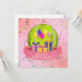 テニス誕生日ピンクテーマfor Girl カード (正面/裏面インサイチュ)