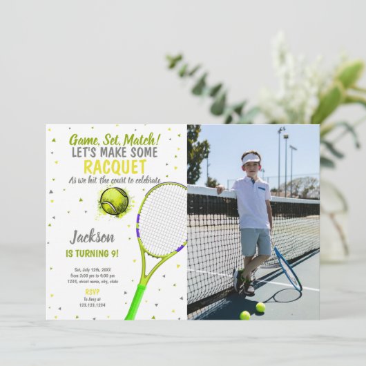 テニス誕生日招待状と写真 招待状 (スタンド正面)