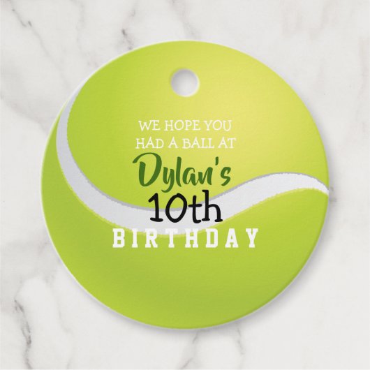 テニス誕生日招待状ギフトテイクホームカード フェイバータグ (正面)