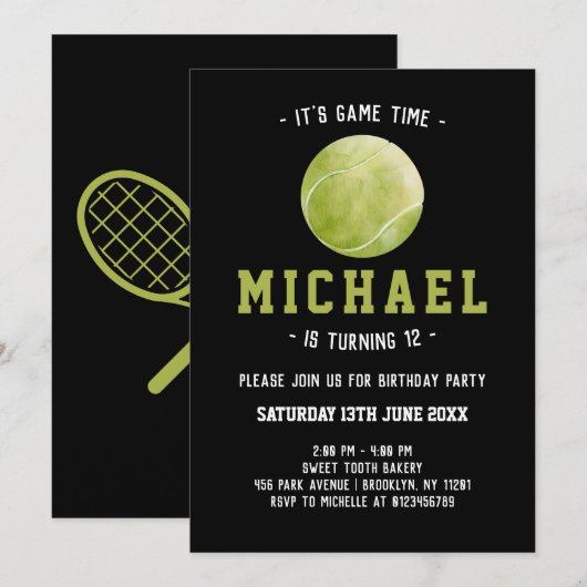 テニス誕生日 招待状 (正面/裏面)