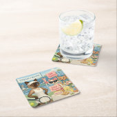 テニス資金集め猫好き スクエアペーパーコースター (インサイチュ)