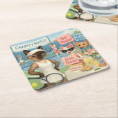 テニス資金集め猫好き スクエアペーパーコースター (アングル)