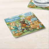 テニス資金集め猫好き スクエアペーパーコースター (アングル)