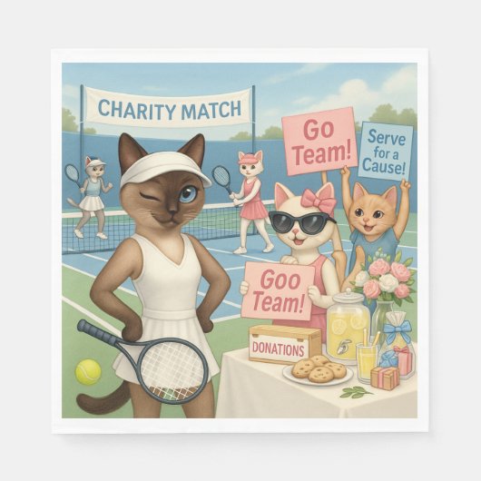 テニス資金集め猫好き スタンダードランチョンナプキン (正面)