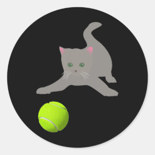 テニス遊の球猫と小さな子猫 ラウンドシール
