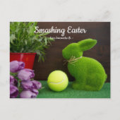 テニス選手にとってかわいいイースターバニー シーズンポストカード (正面)