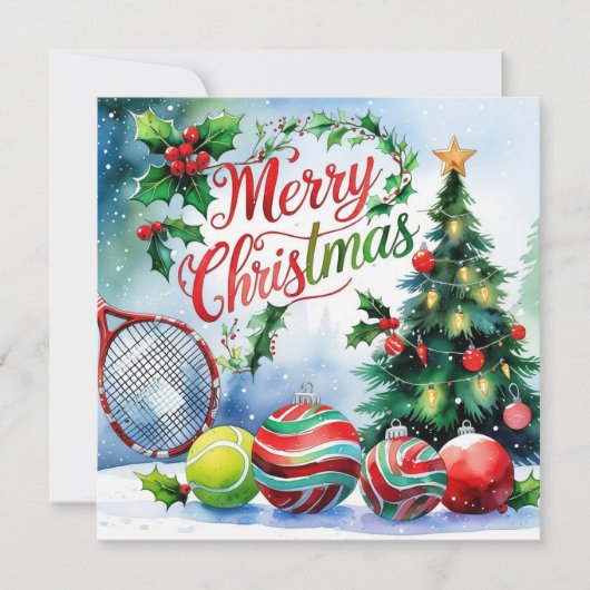 テニス選手のためのクリスマス テーマ シーズンカード (正面)
