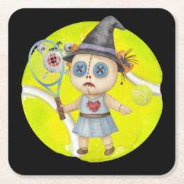 テニス選手のためのテニスのハロウィーンをテーマにした スクエアペーパーコースター
