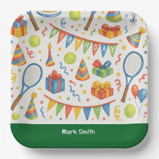 テニス選手のためのテニス誕生日パーティー ペーパープレート (正面)