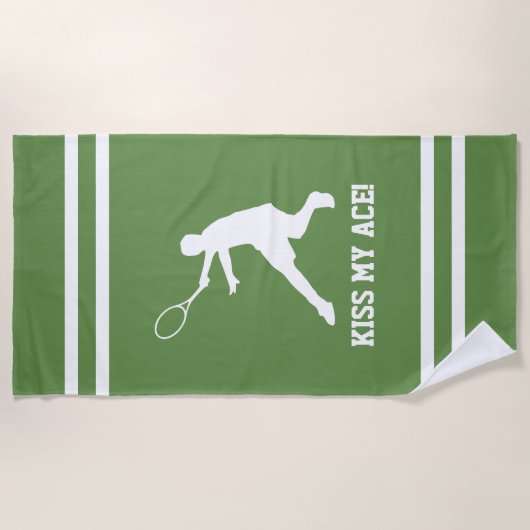テニス選手のための私のエースのおもしろいなビーチタオルに接吻して下さい ビーチタオル (正面)