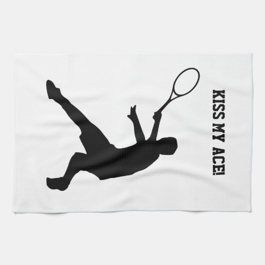 テニス選手のための私のエースのおもしろいな台所タオルに接吻して下さい キッチンタオル (横)