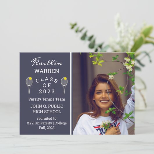 テニス選手の写真卒業発表 招待状 (スタンド正面)