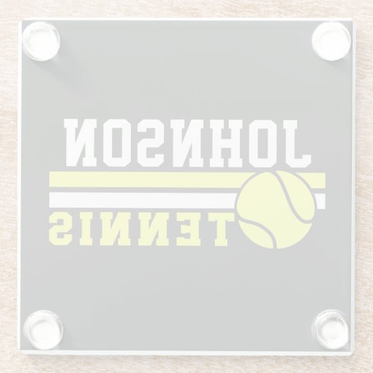 テニス選手の名前ボールゲームコートパーソナライズされた ガラスコースター (裏面)