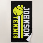 テニス選手の名前ボールゲームコートパーソナライズされた ビーチタオル (正面)