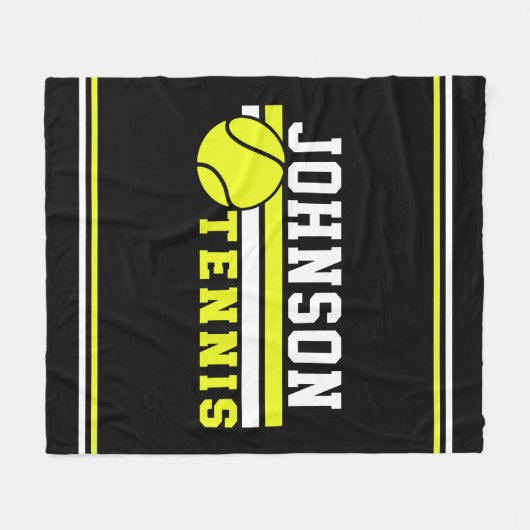 テニス選手の名前ボールゲームコートパーソナライズされた フリースブランケット (正面(横))