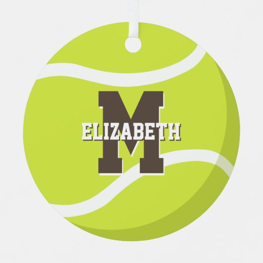 テニス選手の女の子の男の子パーソナライズされた男 メタルオーナメント (正面)