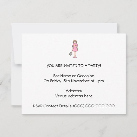 テニス選手の女の子。 招待状 (正面)