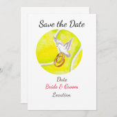 テニス選手の日付を保存結婚する 招待状 (正面/裏面)