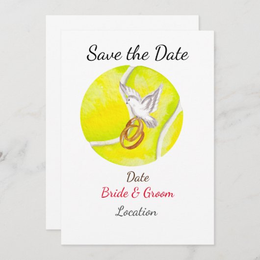 テニス選手の日付を保存結婚する 招待状 (正面/裏面)