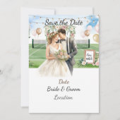 テニス選手の日付を保存結婚する 招待状 (正面)