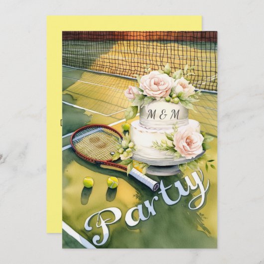 テニス選手の日付を保存結婚する 招待状 (正面/裏面)