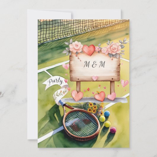 テニス選手の日付を保存結婚する 招待状 (正面)