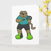 テニス選手の犬とテニスラケット カード (黄色い花)