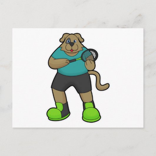 テニス選手の犬とテニスラケット ポストカード (正面)