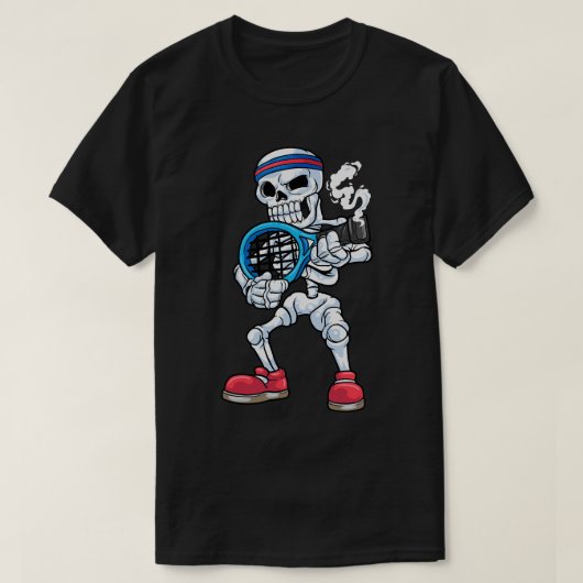 テニス選手の頭のスケルトン Tシャツ (デザイン正面)