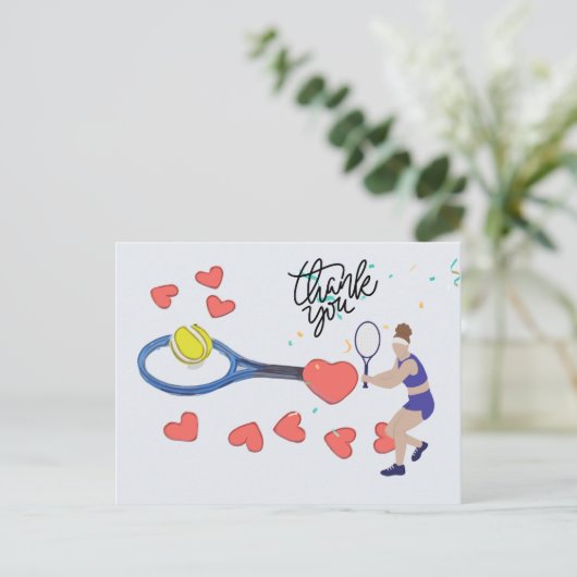 テニス選手は青いラケットを持つ ポストカード (スタンド正面)