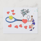 テニス選手は青いラケットを持つ ポストカード (正面)