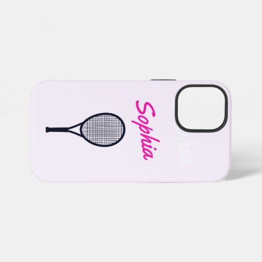 テニス選手ギフトガールズ名前をカスタムするピンクブラック iPhoneケース (裏面横)