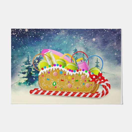 テニス選手クリスマスデコーおもしろいル ドアマット (正面)